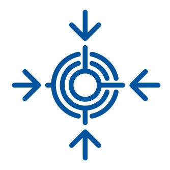 Icon of target with arrows coming from different directions to central point