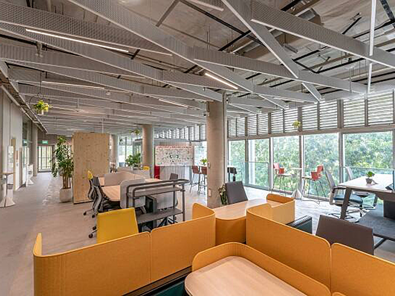 A large office space, modern work environment