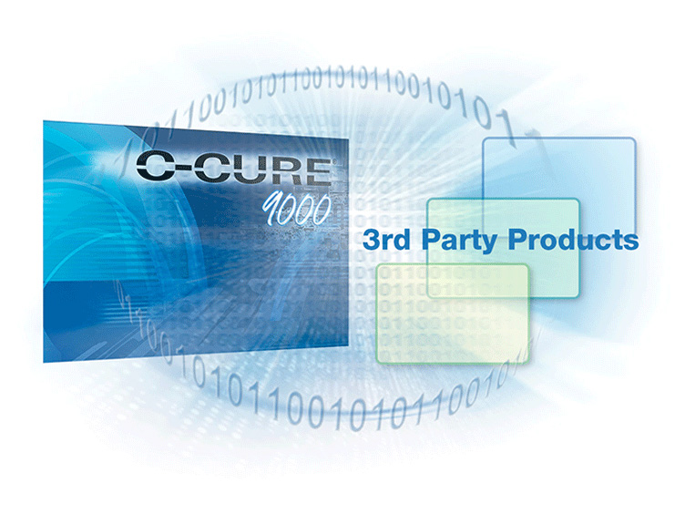 A graphic displaying text C-CURE 9000 and binary numbers